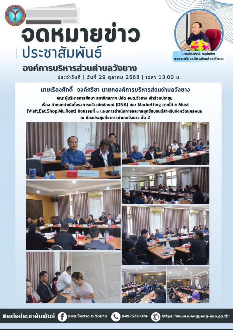 กำหนดดำเนินโครงการสร้างอัตลักษณ์ (DNA) และ Marketting ภายใต้ ๕ Must (Visit,Eat,Shop,Mu,Rost) กิจกรรมที่ ๑ แผนการดำเนินการและกลยุทธ์แบรนด์สำหรับจังหวัดนครพนม