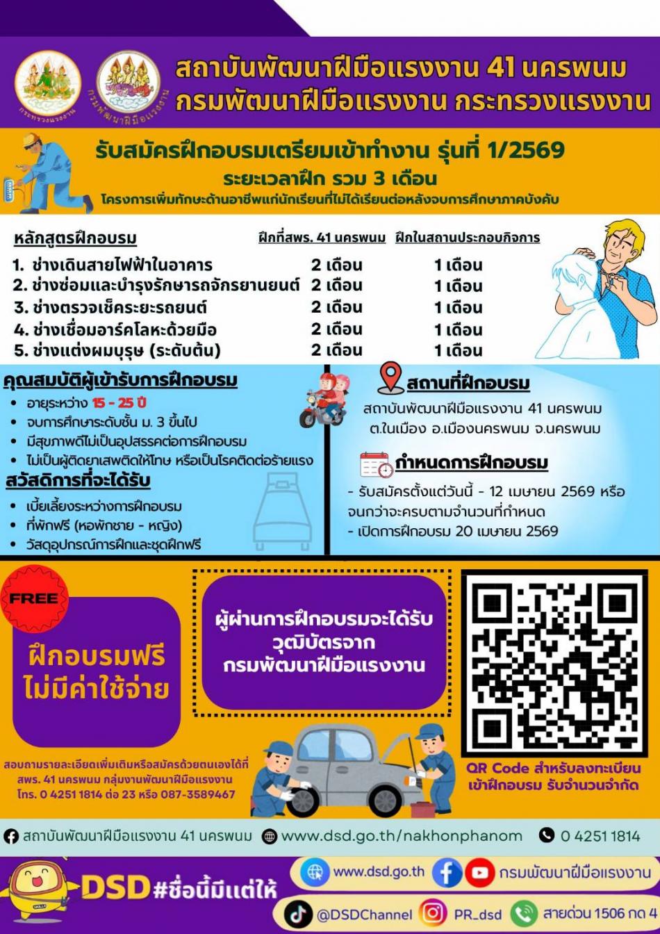 ประชาสัมพันธ์ สถาบันพัฒนาฝีมือแรงงาน 41 นครพนม 